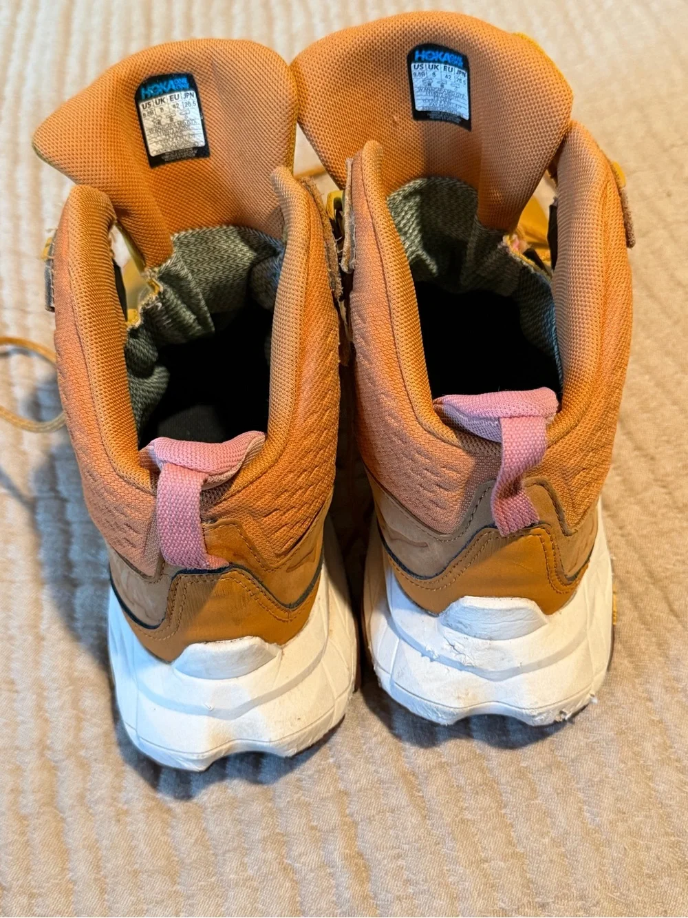 Hoka Women’s Sneakers in Pink and Tan with White Sole